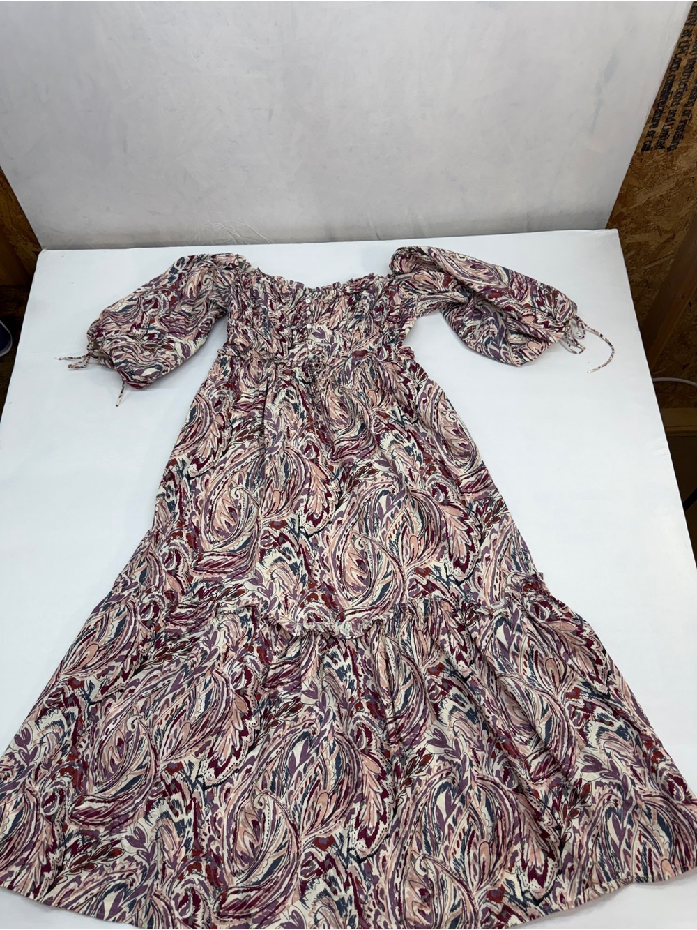 House of Harlow 1960 Burgundy and Cream Paisley Midi Dress